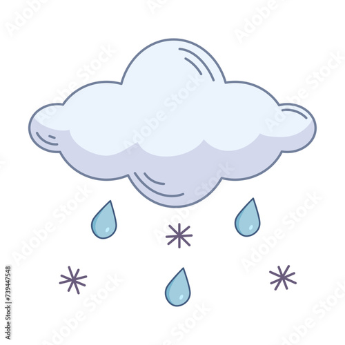 Colored vector icon on the theme of weather with a cloud of snow and rain