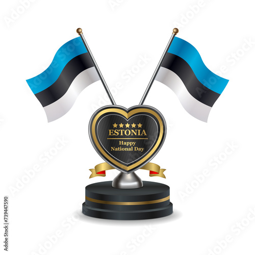 Estonia flag in a stand on table transparent background. Vector Illustration