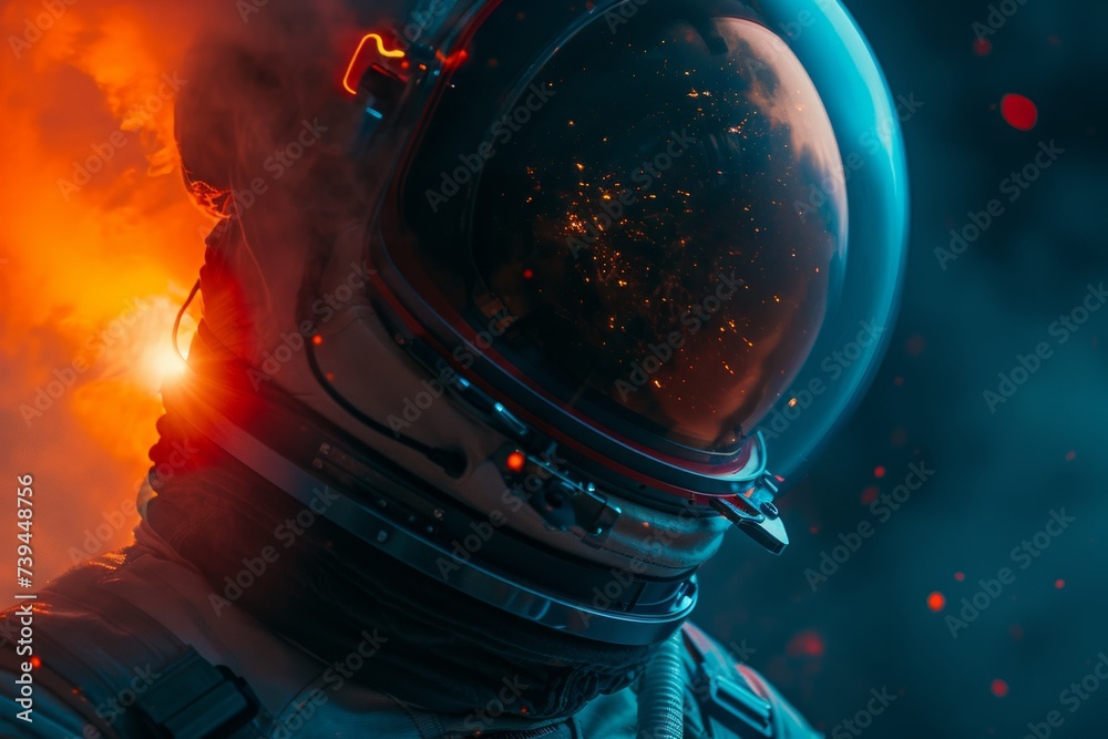Astronaut in space suit and helmet on a background of stars. Astronaut pilot in a sleek, futuristic space suit, merging the worlds of aviation and intergalactic exploration. Astronaut in space suit and helmet on a background of stars. Astronaut pilot in a sleek, futuristic space suit, merging the worlds of aviation and intergalactic exploration.