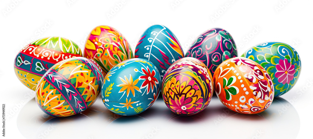 Colorful Handmade Easter Eggs. isolated on white background