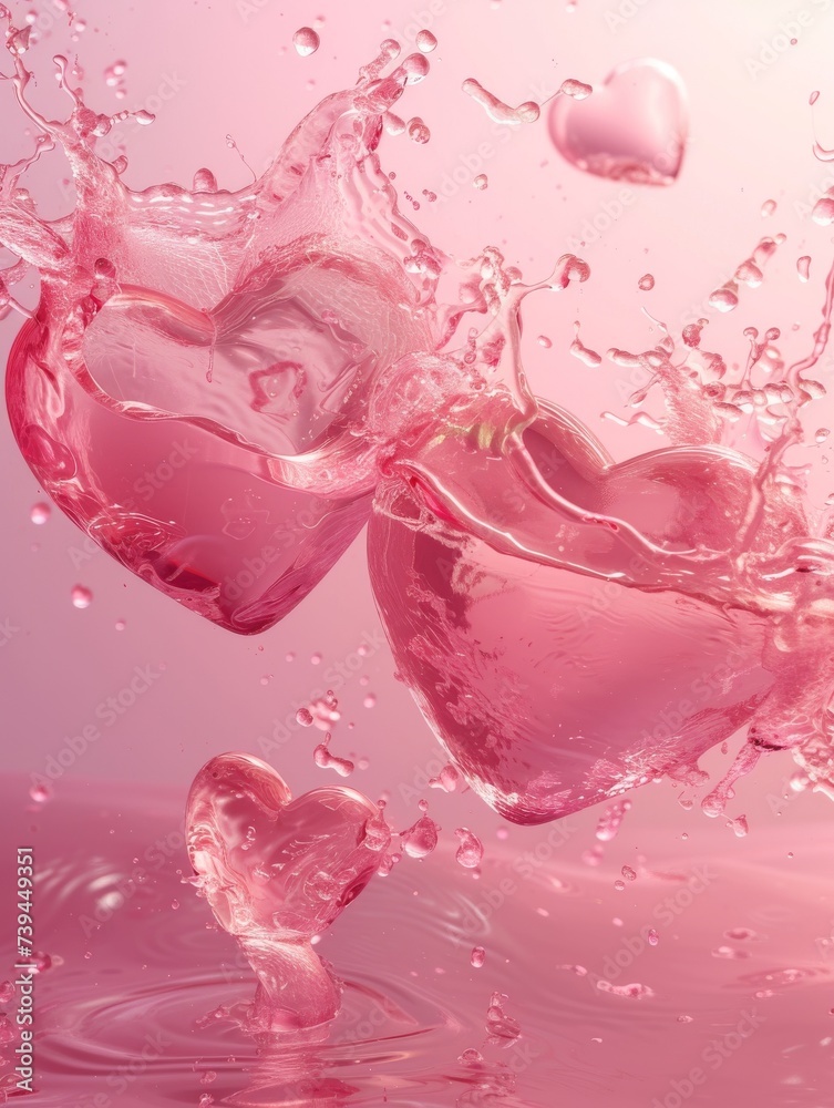 Dynamic pink heart splash in water, a vibrant expression of love and emotion. Abstract liquid art capturing the energetic burst of romance. Dynamic pink heart splash in water, a vibrant expression of love and emotion. Abstract liquid art capturing the energetic burst of romance.