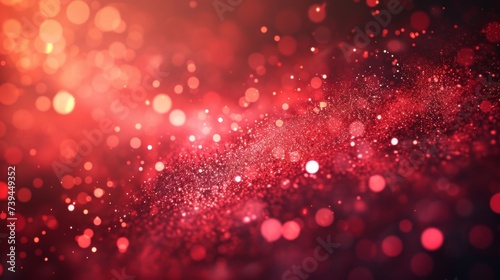 Festive red bokeh background with sparkling glitter and shiny texture for celebrations. Elegant and bright red backdrop with shimmering lights perfect for holiday or romantic themes.