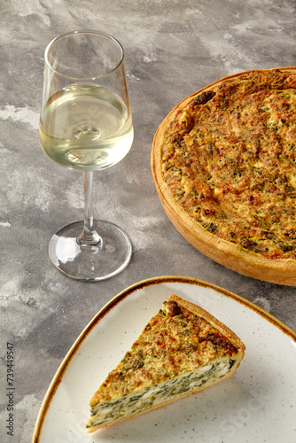 Savory cheese and spinach Quiche Lorraine with white wine