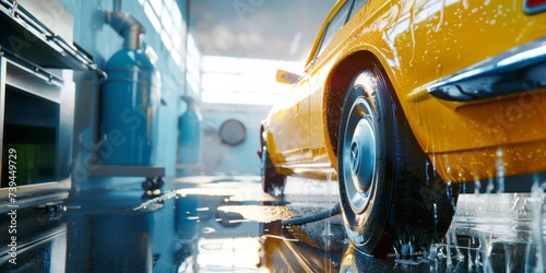 Yellow car at car wash