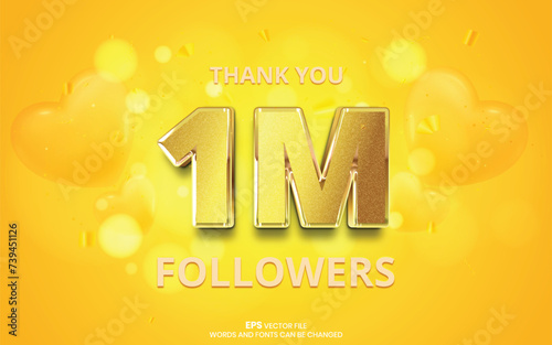 Thank you 1M followers vector design template for social media. Celebrating one million followers web social media modern post design
