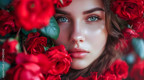 Wallpaper Mural Portrait of a woman with flowers and leaves. Framed by flowers and leaves. Glamour Torontodigital.ca