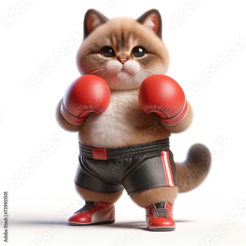 Cat Character In Sportwear And Boxing Gloves Martial Arts Fluffy Funny Master Cat Pet Animal Mascot Avatar Portrait Illustration