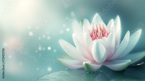 Beautiful blooming water lily lotus flower with green leaves in the pond. Illustration for cover, postcard, interior design, invitations or print.