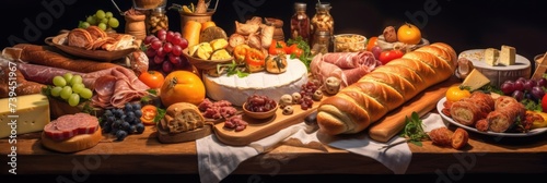Delicious assortment of sausage rolls, sandwiches, and cheese rolls on bright background
