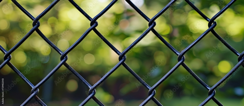 Detailed close up of a metallic chain link fence in black and white colors Detailed close up of a metallic chain link fence in black and white colors