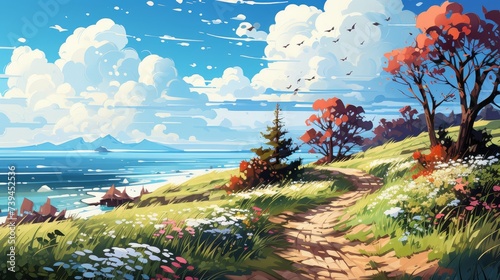 Spring day in illustration style