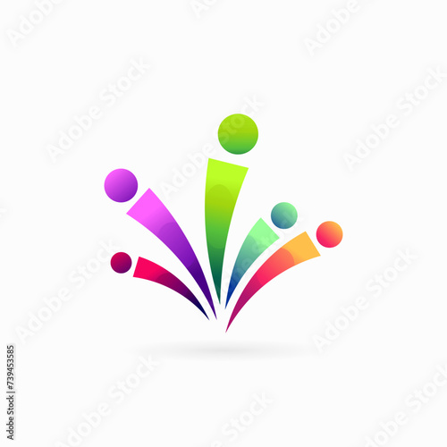 spark logo with people group shapes combination, sparkle people logo