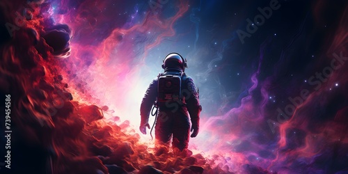 A mesmerizing depiction of an astronauts cosmic odyssey through boundless space. Concept Space Exploration, Astronaut Adventure, Cosmic Odyssey, Boundless Universe, Mesmerizing Journey photo