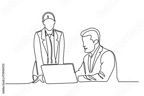 Business people working together in the office. Continuous line drawing. Vector illustration