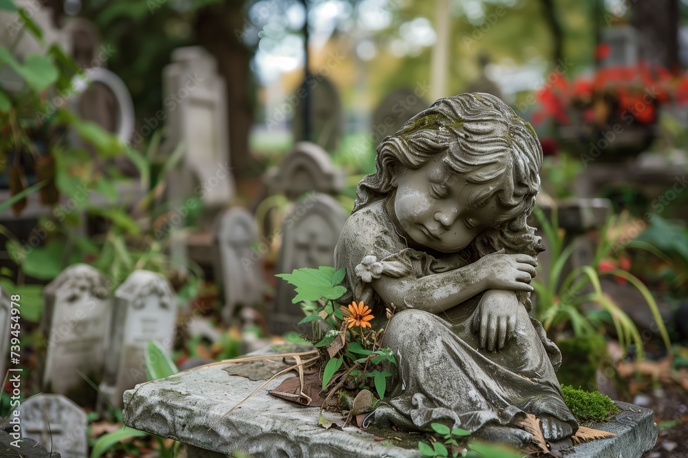 an unusual statue tombstone of a sleeping child