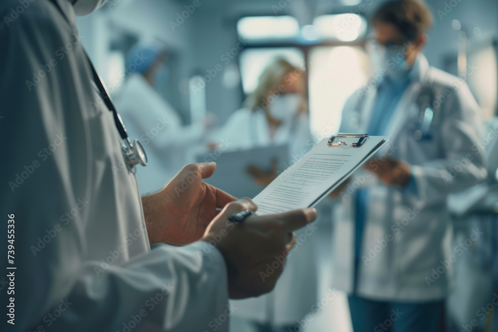 Doctor explaining medical report to patient in clinic. Doctor explaining medical report to patient in clinic.