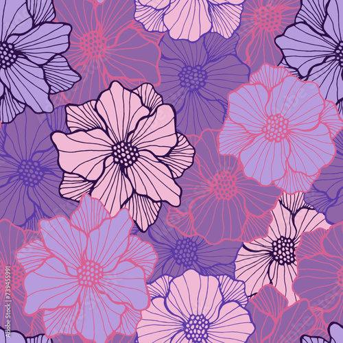 Abstract rose blossom endless pattern. Hand drawn bouquet compos