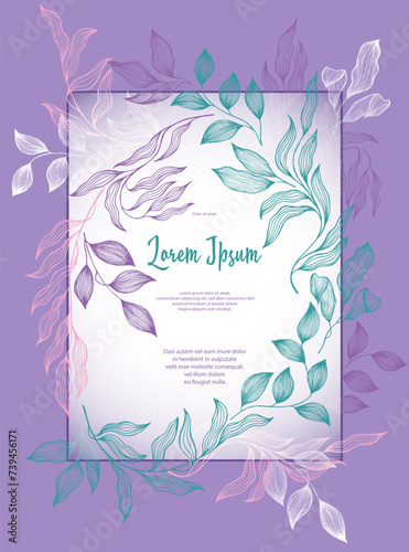 Bay leaves frame vector greeting card template. Rustic card desi