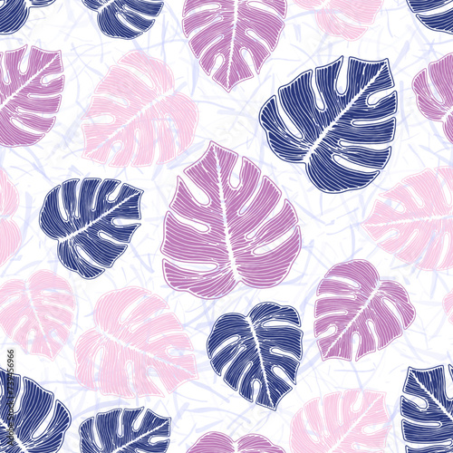 Ceriman tropical leaves botanical seamless ornament over noisy b