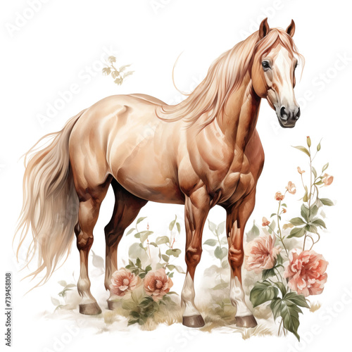 flowers and horse on white background 