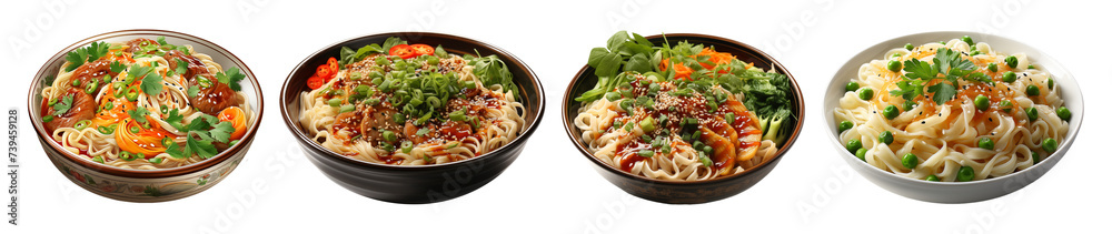 set of serving instant noodles in bowls, generative ai