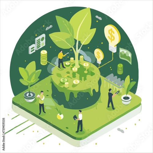 illustration of green-sustainable office, esg, green economy and green finance, environmentally friendly