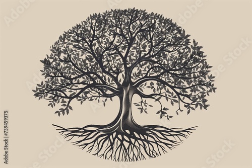 Tree and roots vector, tree with round shape
