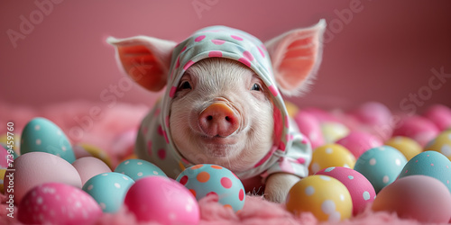 Schwein im Osterkostüm photo