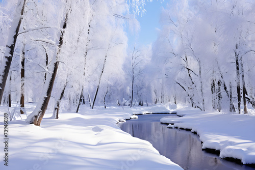 Ethereal Twilight: The Tranquil Beauty and Stillness of a Serene Snowy Winter Landscape