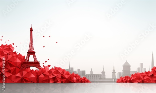 eiffle tower landmark france icon . Banner. beautiful background. chronicle. news. sport. origami, paris, france,  origami, craft
 photo