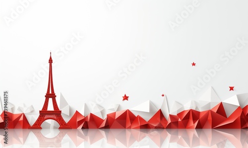 eiffle tower landmark france icon . Banner. beautiful background. chronicle. news. sport. origami, paris, france,  origami, craft
 photo