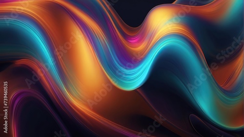 Abstract holographic waves in neon colors swirl dynamically against a dark backdrop