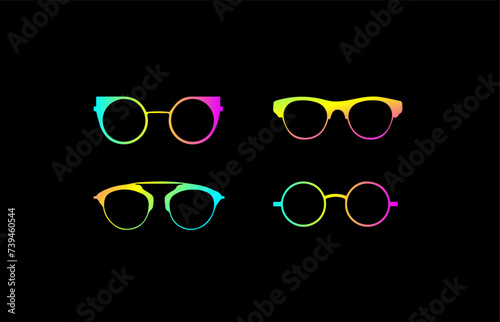 Vector illustration of eyeglass frames on black background