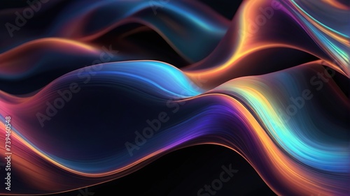 Abstract holographic waves in neon colors swirl dynamically against a dark backdrop