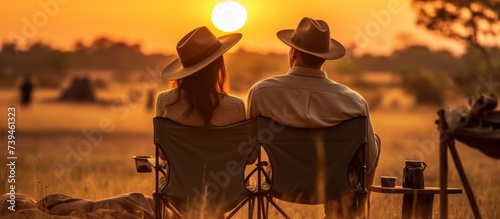 a couple on a safari sitting wildlife