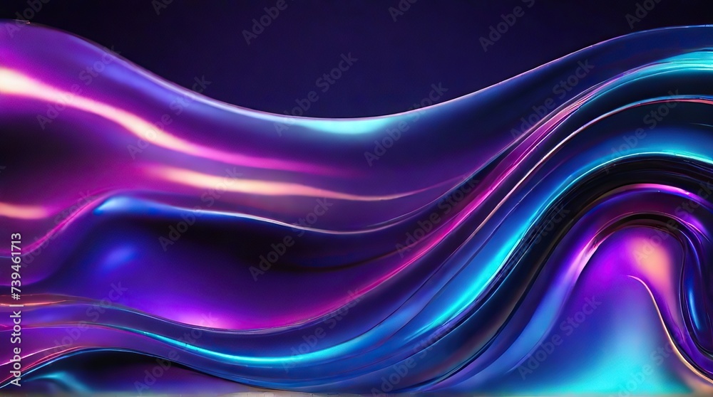 Abstract holographic waves in neon colors swirl dynamically against a dark backdrop
