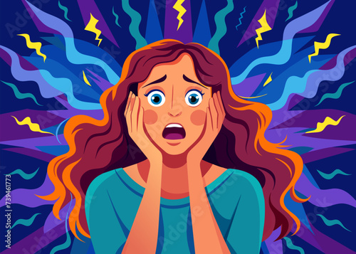 Woman in PTSD, depression, anxiety and Mental Health problem vector illustration in abstract background