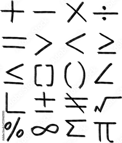 set of hand drawn mathematical symbols