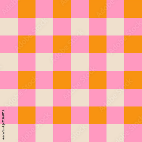 Retro Pink and Orange Gingham Check Seamless Pattern