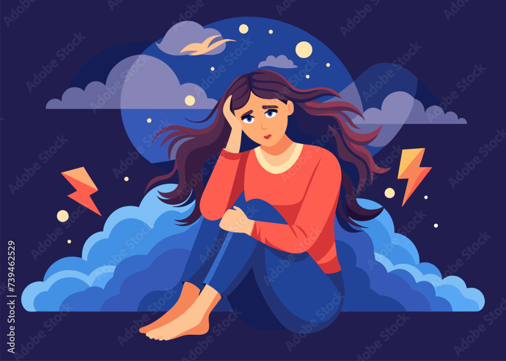 Woman in PTSD, depression, anxiety and Mental Health problem vector illustration in abstract background Woman in PTSD, depression, anxiety and Mental Health problem vector illustration in abstract background