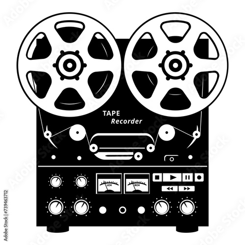 Reel to Reel Tape Recorder. Retro audio equipment. Vector clipart isolated on white.