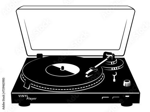 Vinyl Record Player. Retro audio equipment. Vector clipart isolated on white.