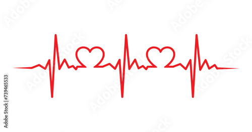 Cardiogram heart rhythm icon, Heartbeat line, Pulse trace, Heartbeat red line icon. EKG and cardio symbol. Vector illustration isolated on white background
