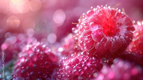 Macro image of a raspberry water drop  close-up.
