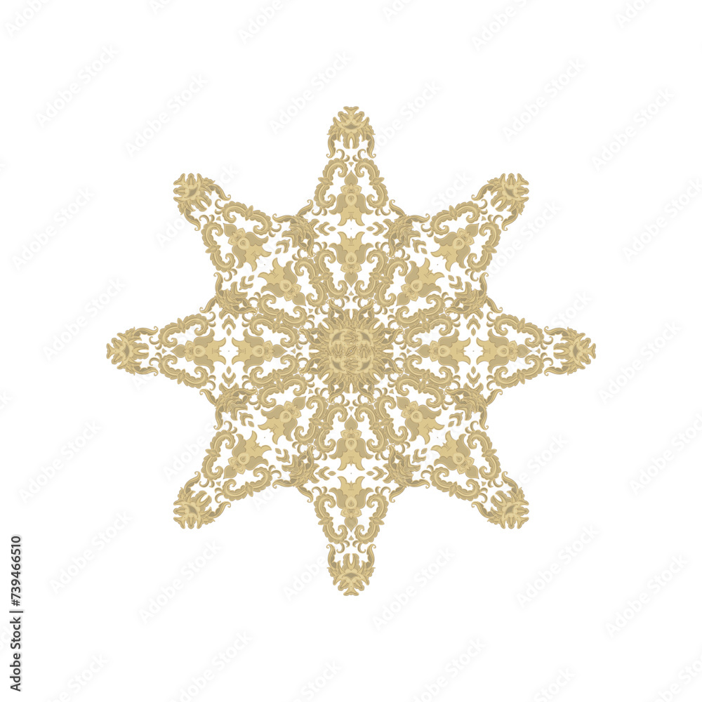 Ornamental golden laced vector floral composition, flourish vignette, rosette, mandala on white background Ornamental golden laced vector floral composition, flourish vignette, rosette, mandala on white background