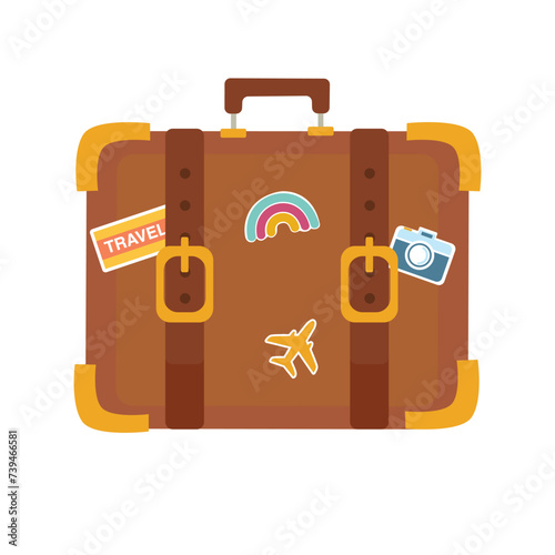 Suitcase with travel items. Vector illustration in flat style.