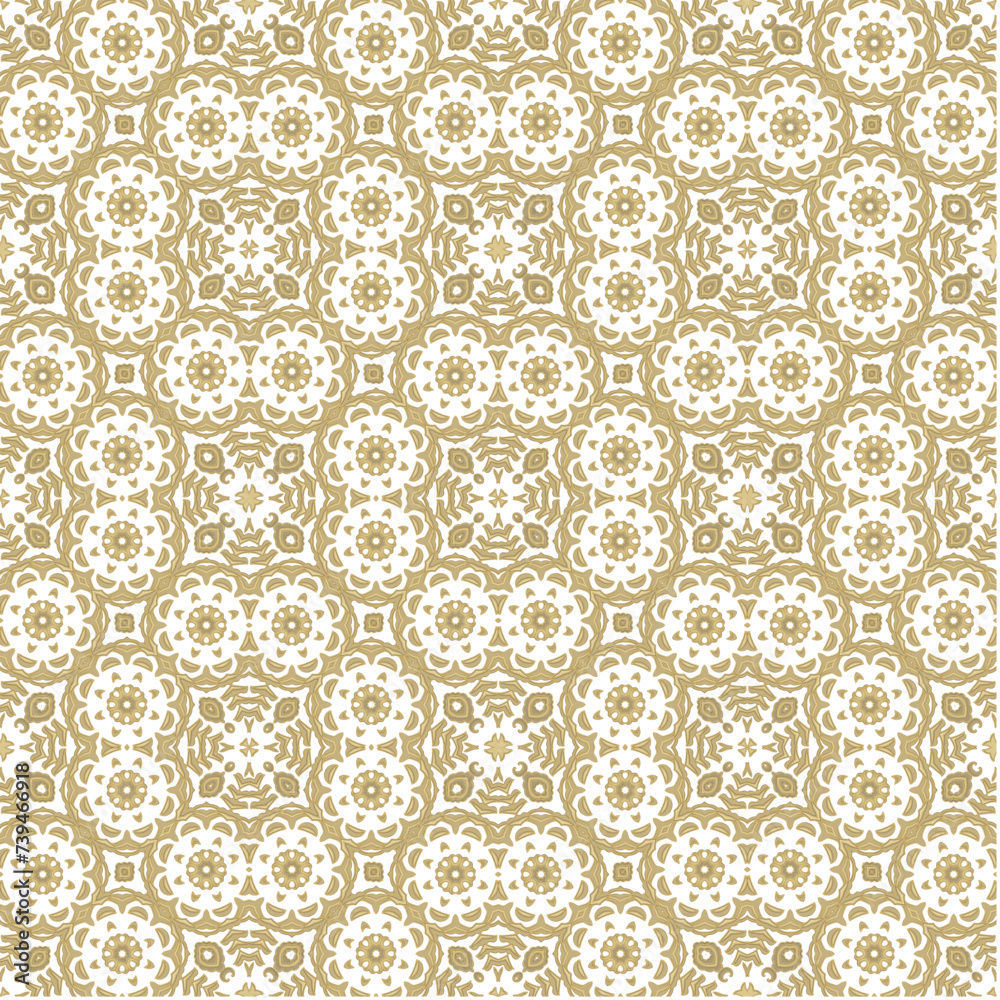 Golden seamless ornamental laced  vector pattern, on white background