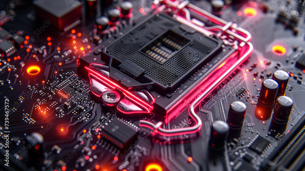 Fototapeta premium Macro Photography of a Computer motherboard,generative ai