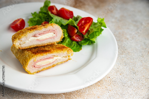 cutlet cordon bleu chicken meat, ham slice, cheese fresh food tasty eating cooking appetizer meal food snack on the table copy space food background