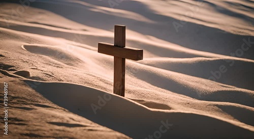 croce cristiana di pietra all'alba , concetto di resurrezione, Simbolo della Pasqua photo
